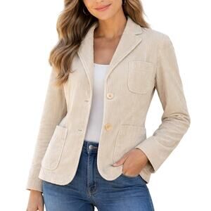 Vintage 2000s Women's 6 Cream Corduroy Blazer Jacket Lined 2 Button